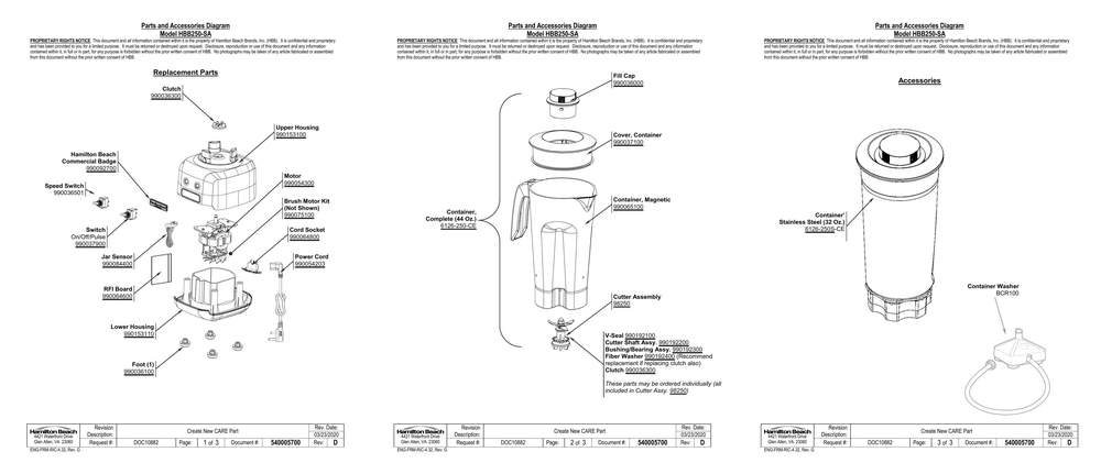 Diagram Diagram and Parts List for HBB250-SA  Hamilton Beach Blender